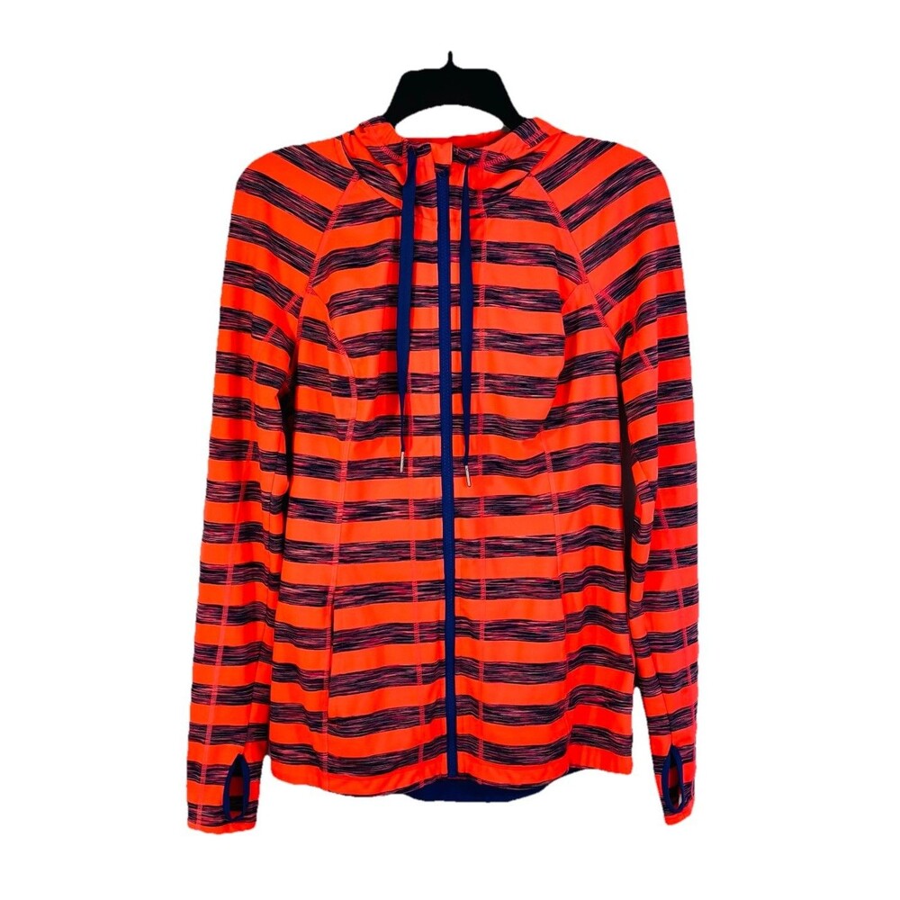 Lukka Women's Striped Zip Up Hoodie Size Medium Athletic Slim Fit Orange &Purple